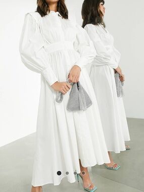 Cotton Shirt Dress with Puff Sleeve